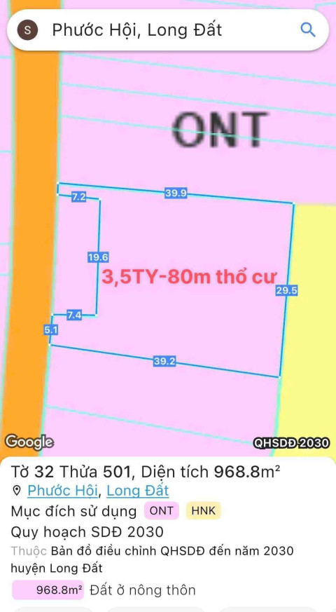 Bán đất vườn ven biển Phước Hải diện tích 472m2 có 80m2 thổ cư. Nở hậu 14m